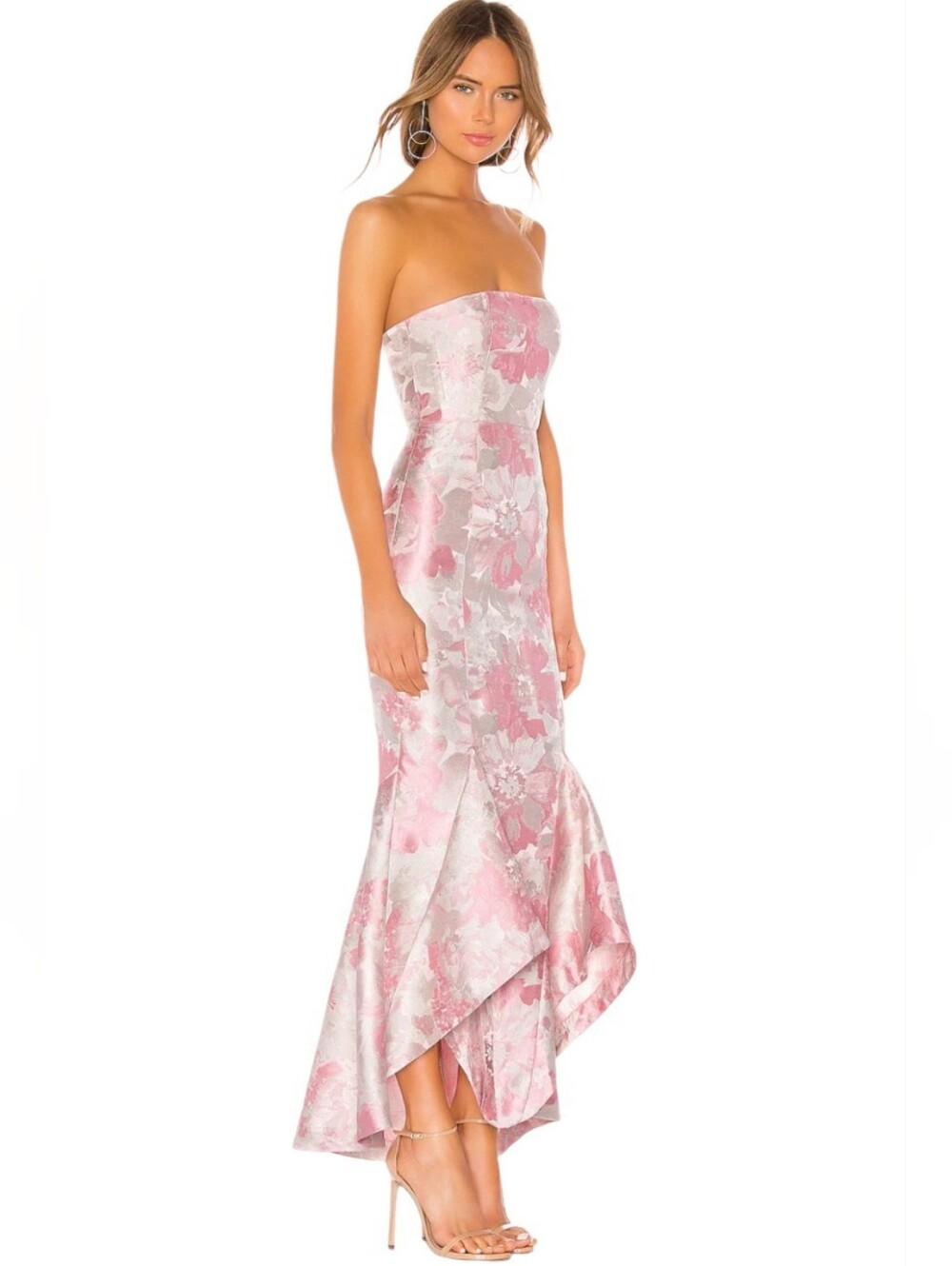 Lovers + Friends Urgonia Pink Floral Strapless Gown